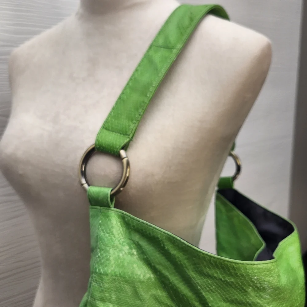 Beirn Snakeskin Tote Bag Purse Green Excellent Condition Hardware Retail $450